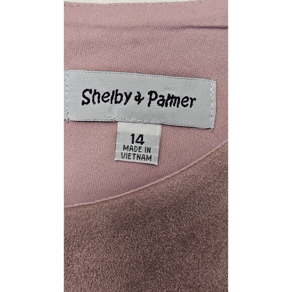 Shelby & Palmer Blush Pink Faux Suede Stretch Sheath Dress 14 Fringe Hem - Picture 7 of 9